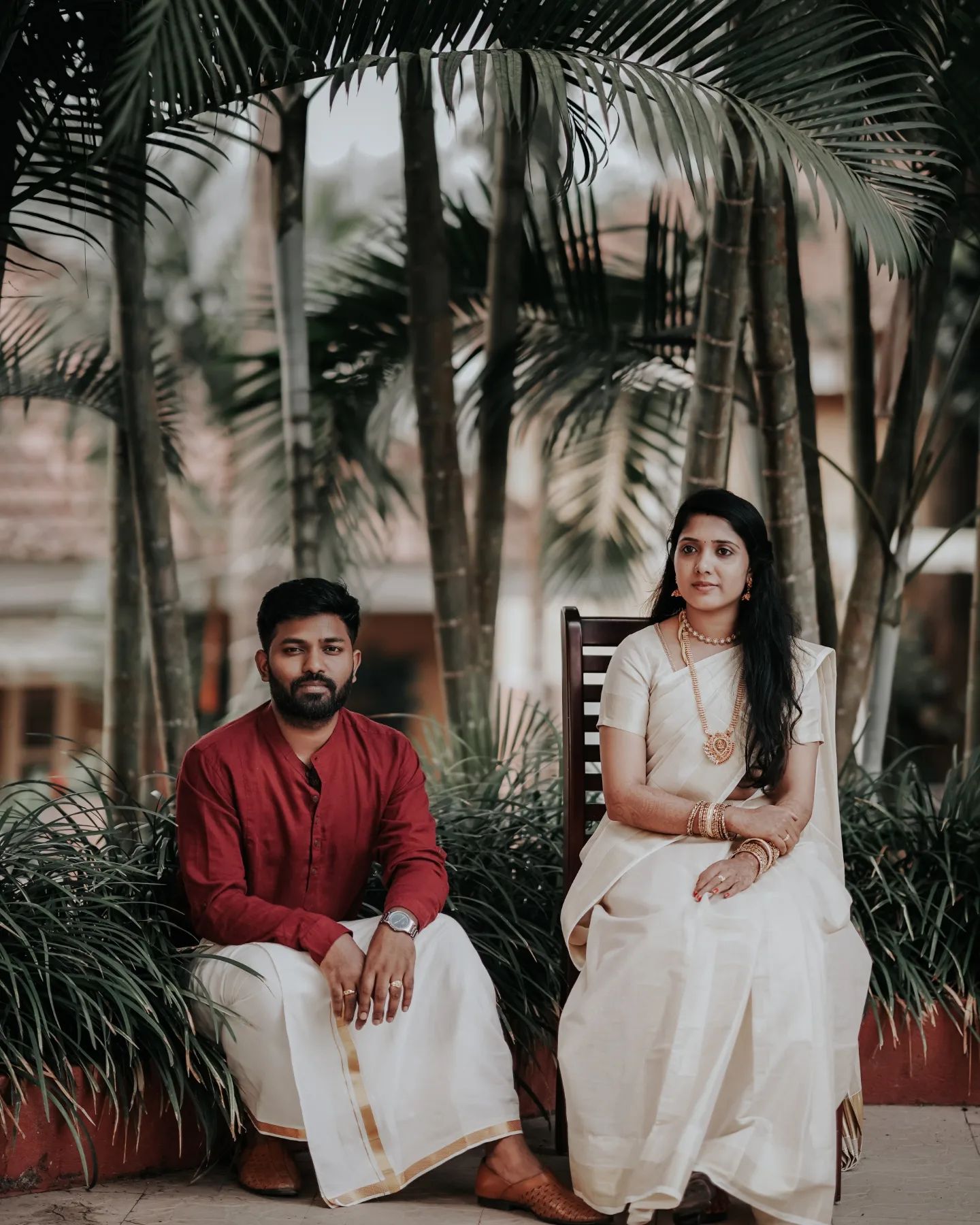 a pre wedding photo shoot in Bangalore, with a garden and a gazebo in the background